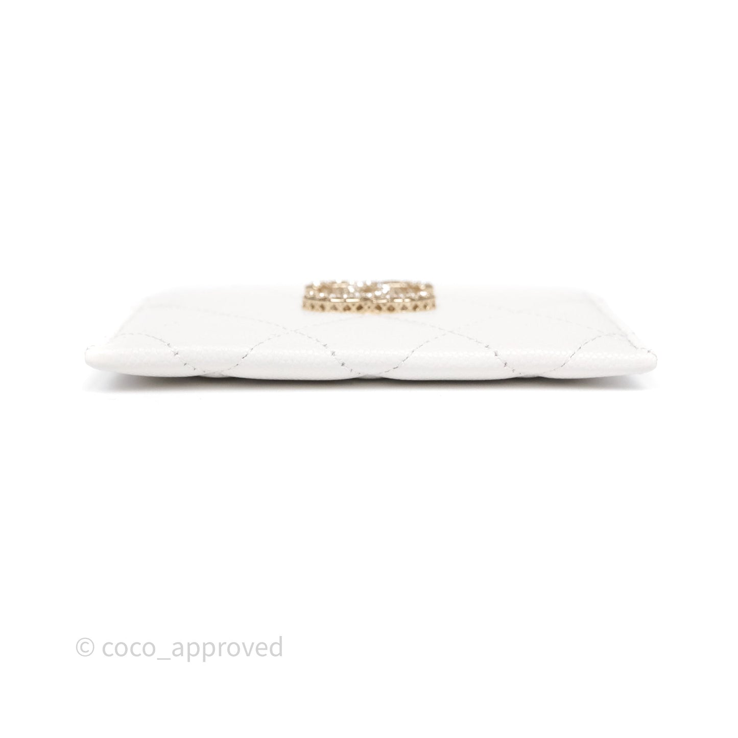 Chanel Crystal CC Quilted Flat Card Holder White Caviar
