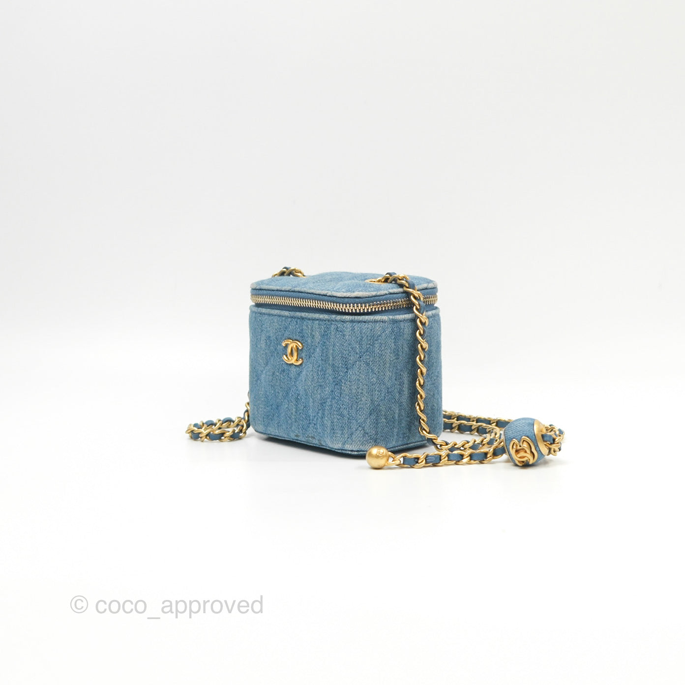 Chanel Mini Pearl Crush Vanity With Chain Denim Aged Gold Hardware