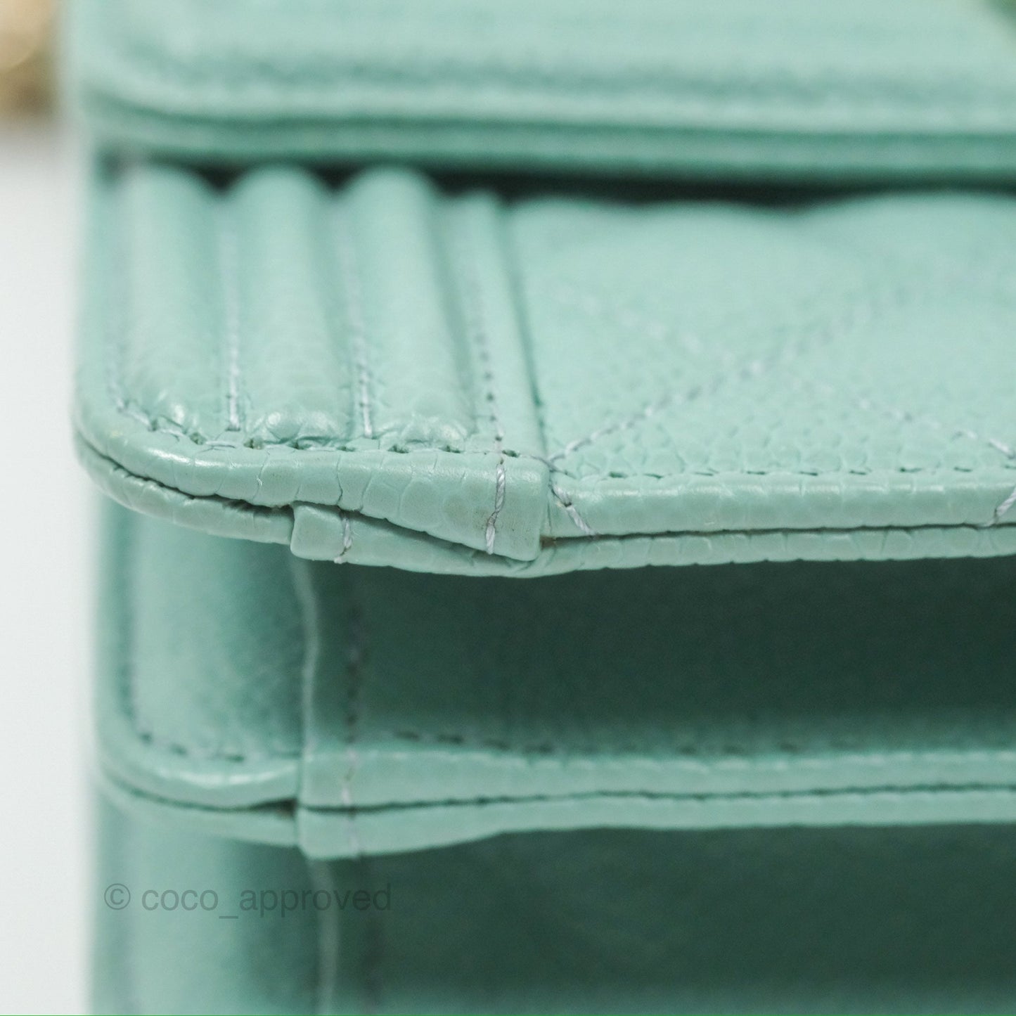 Chanel Quilted North South Boy Flap Tiffany Green Caviar Gold Hardware