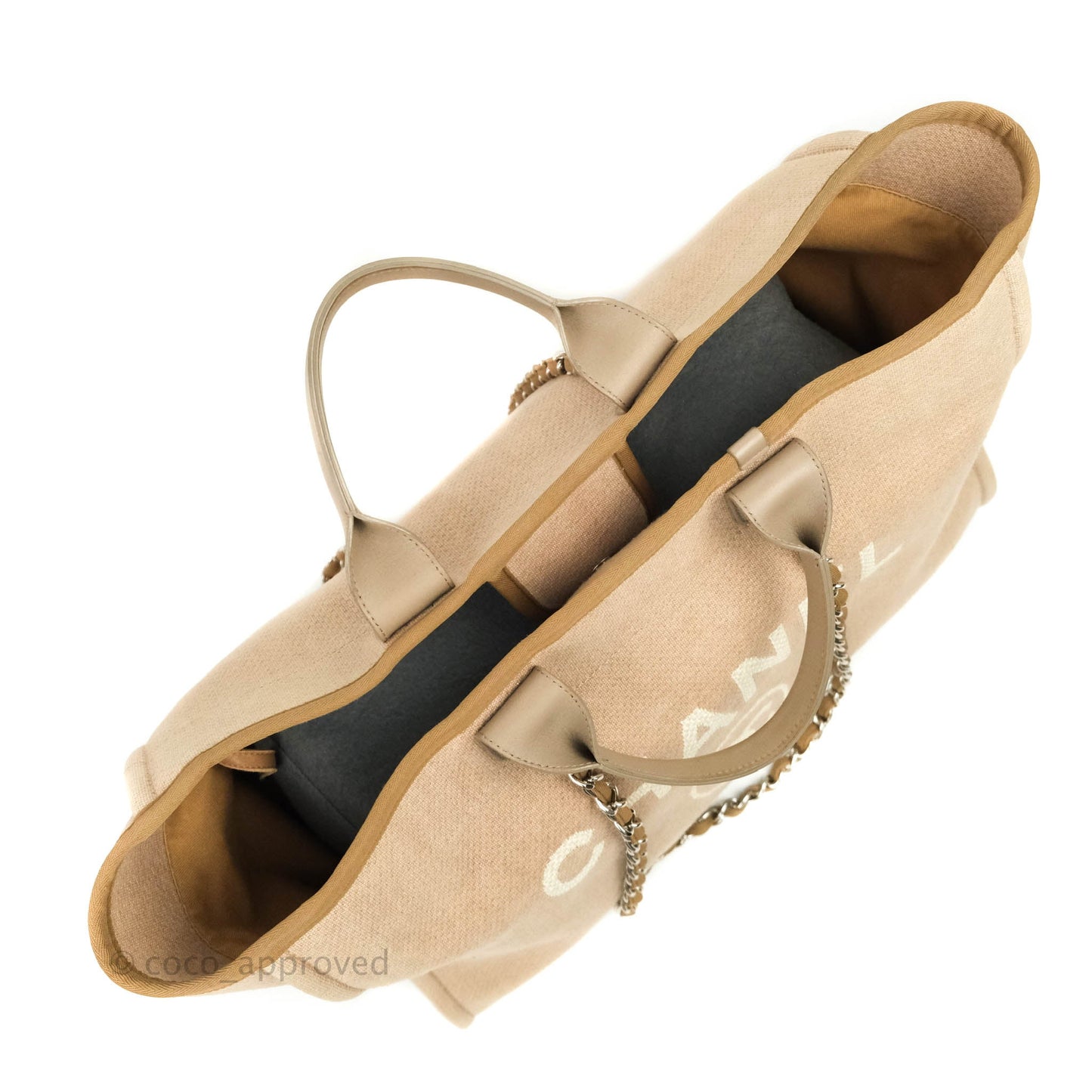 Chanel Large Deauville Beige Canvas Silver Hardware