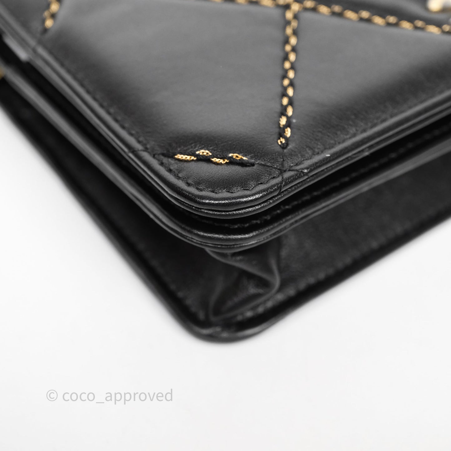 Chanel Quilted Wallet on Chain WOC Stitching Black Calfskin Gold Hardware