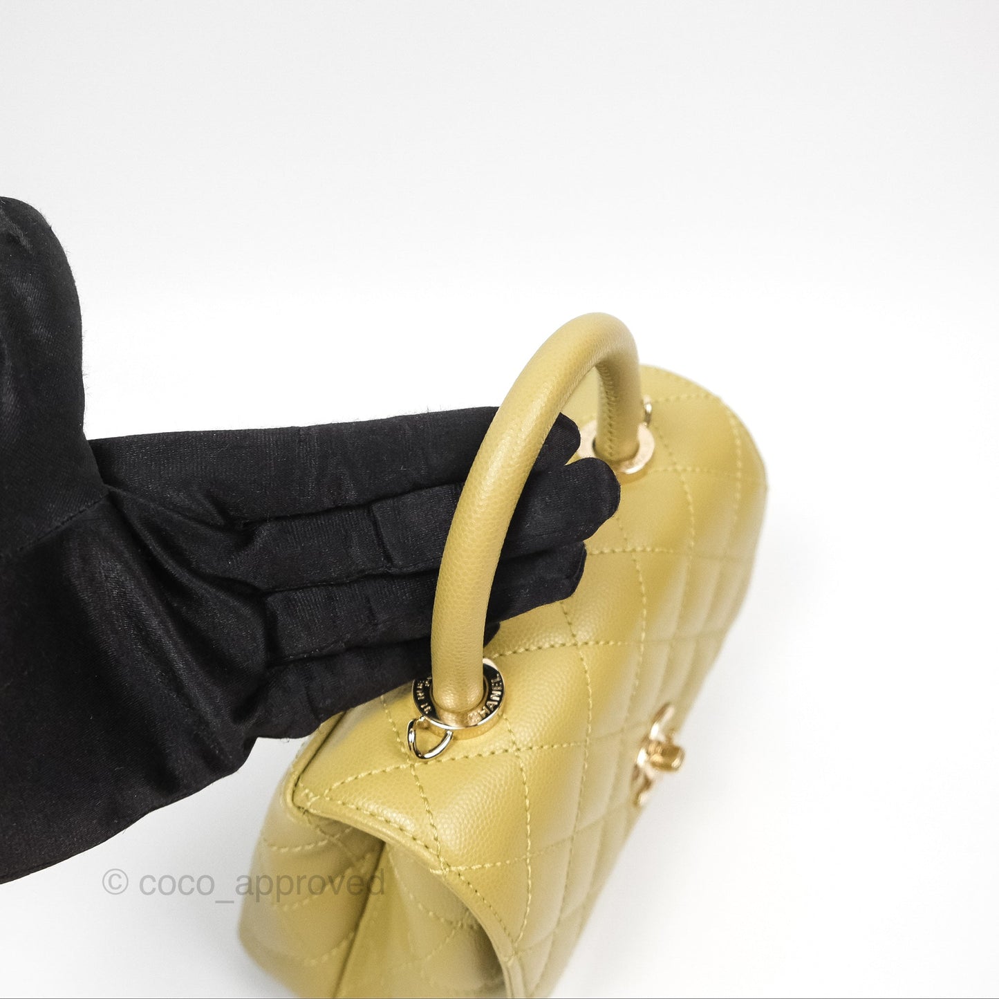 Chanel Quilted Mini Coco Handle Caviar Olive Green Gold Hardware