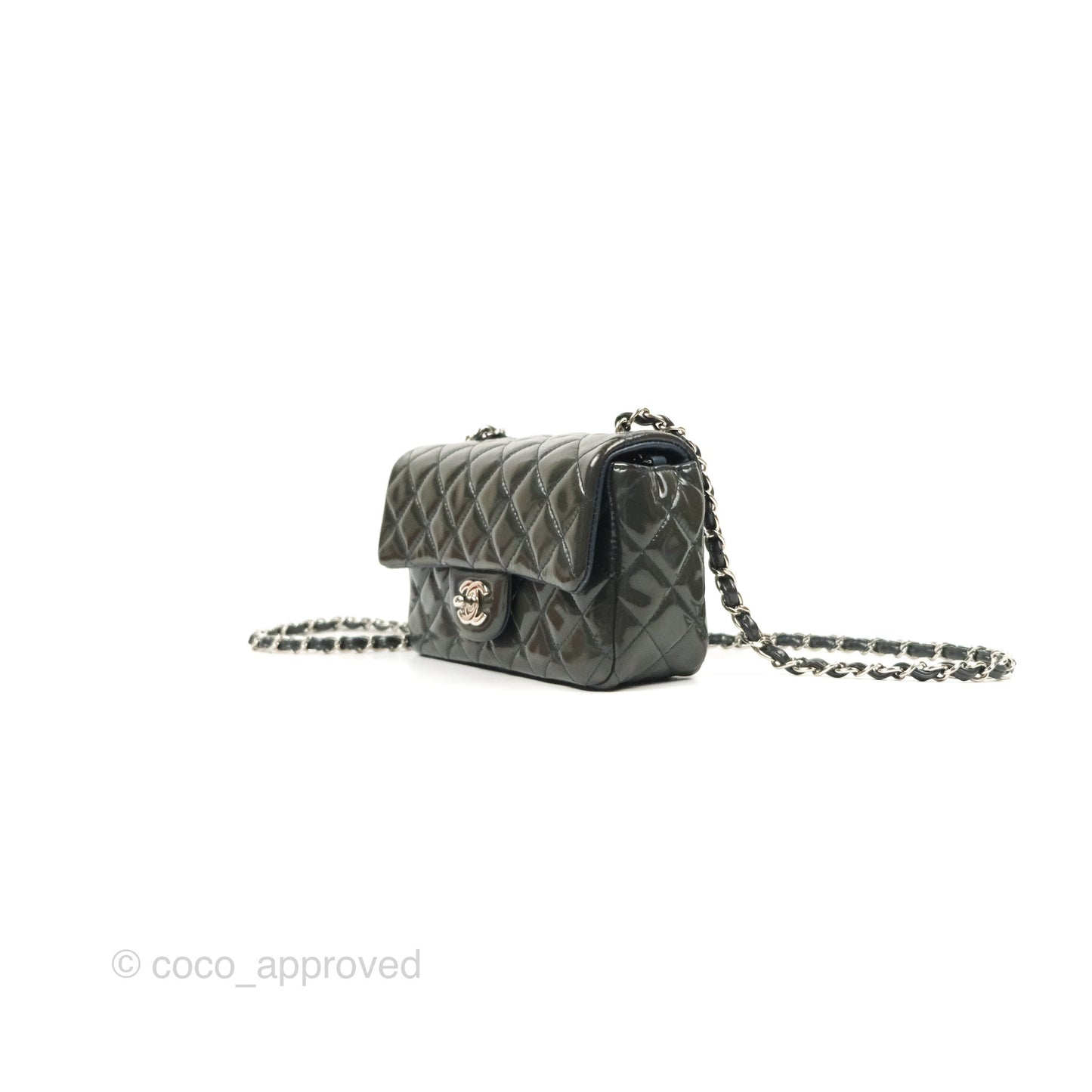 Chanel Quilted Mini Rectangular Green Patent Silver Hardware