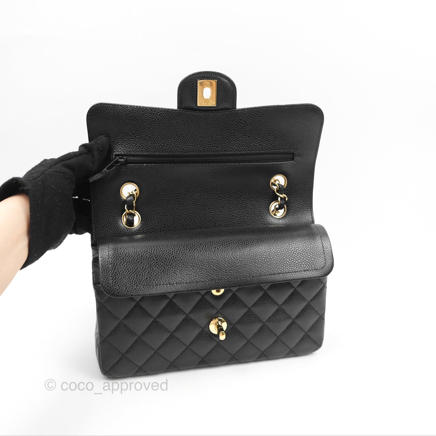 Chanel Small Classic Quilted Flap Black Caviar Gold Hardware