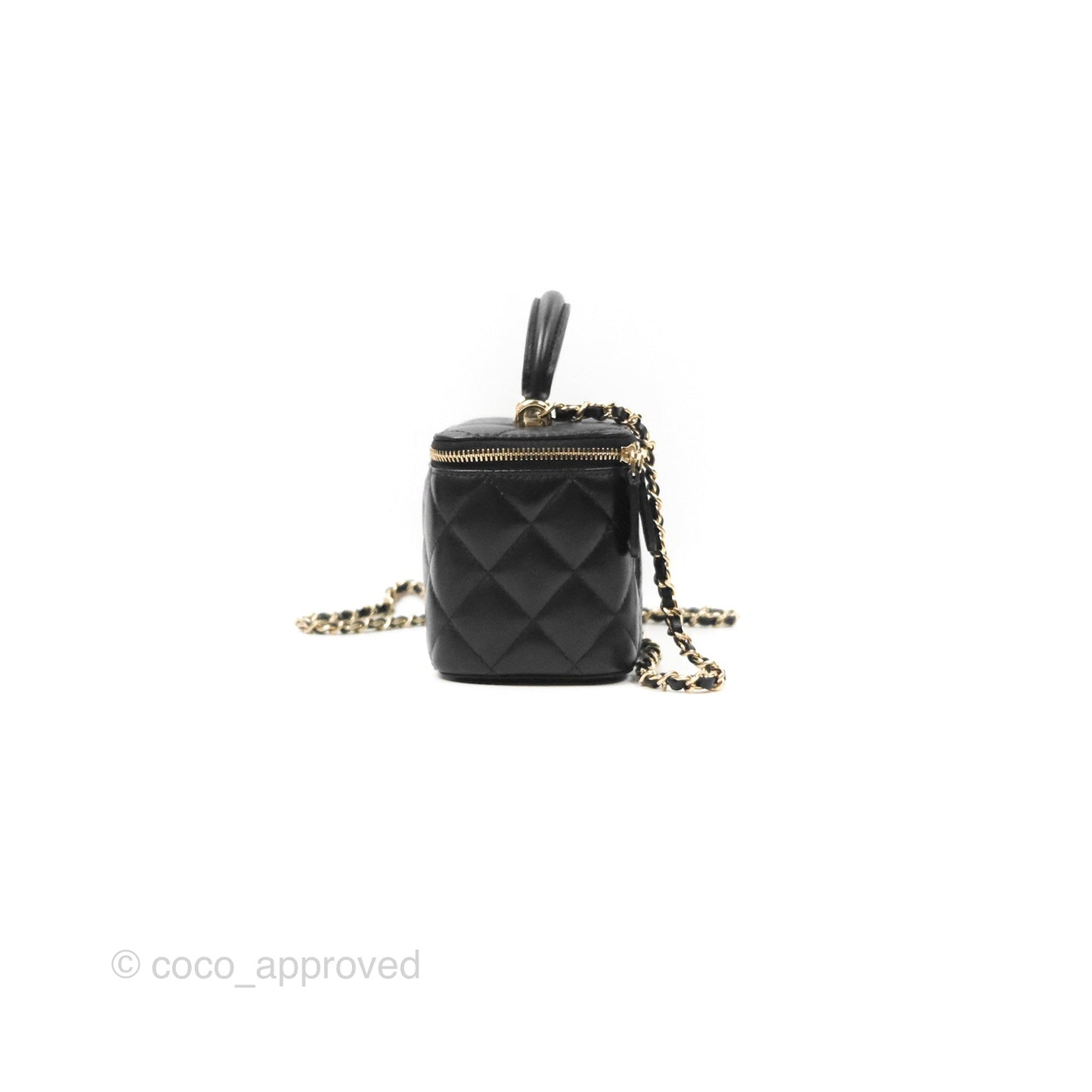 Chanel Vanity Rectangular Top Handle Black Lambskin Gold Hardware
