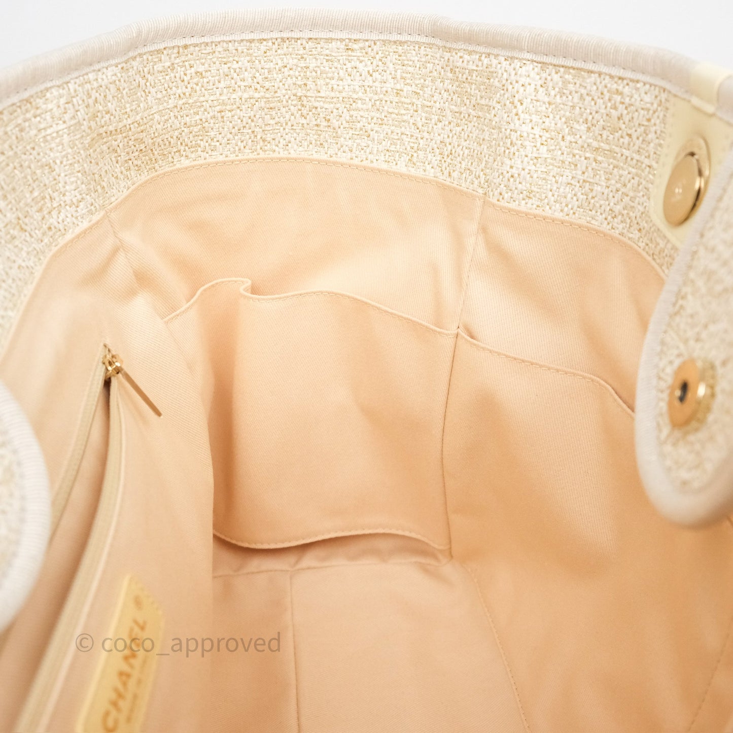 Chanel Large Deauville Ivory/Gold Canvas Gold Hardware