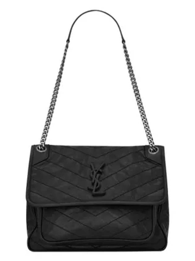Luxury Saint Laurent Nikki Medium Krinkle Vintage Leather Shoulder Bag Black