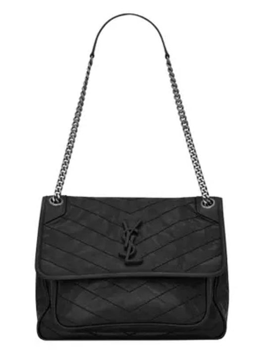 Luxury Saint Laurent Nikki Medium Krinkle Vintage Leather Shoulder Bag Black