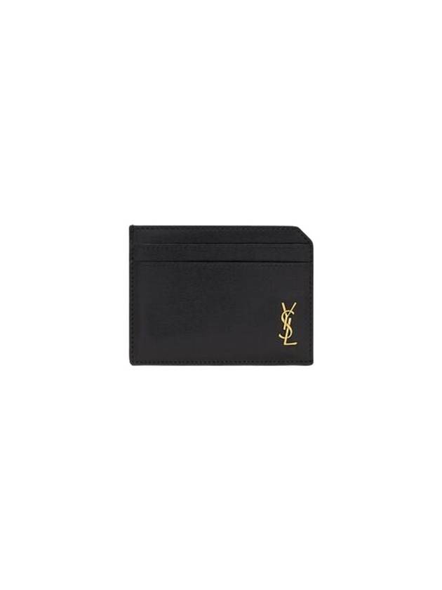 Luxury Saint Laurent Tiny Cassandre Open Shiny Leather Card Wallet Black