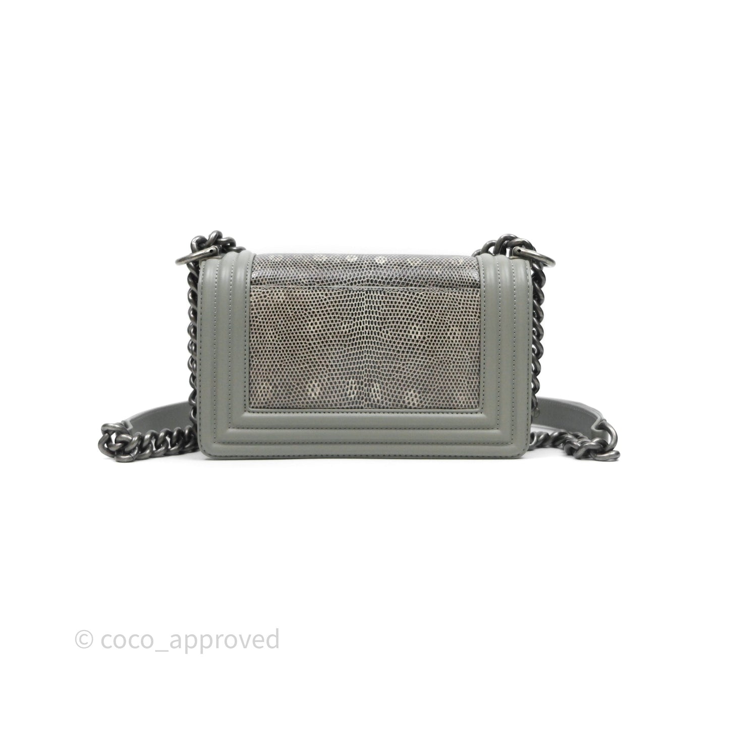 Chanel Small Boy Quilted Bag Grey Lizard Calfskin Ruthenium Hardware
