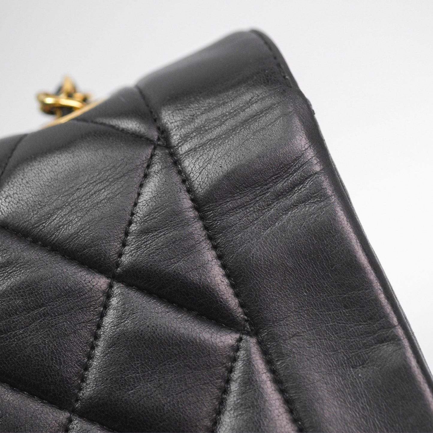 Chanel Vintage Quilted Small Classic Diana Flap Bag Black Lambskin 24K Gold Hardware