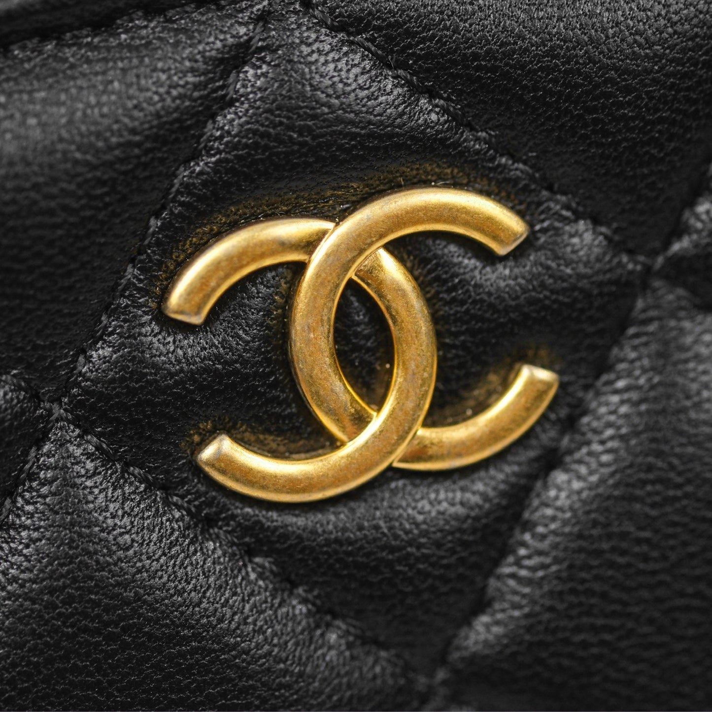 Chanel Vanity Rectangular Metal Top Handle Black Lambskin Aged Gold Hardware 22B