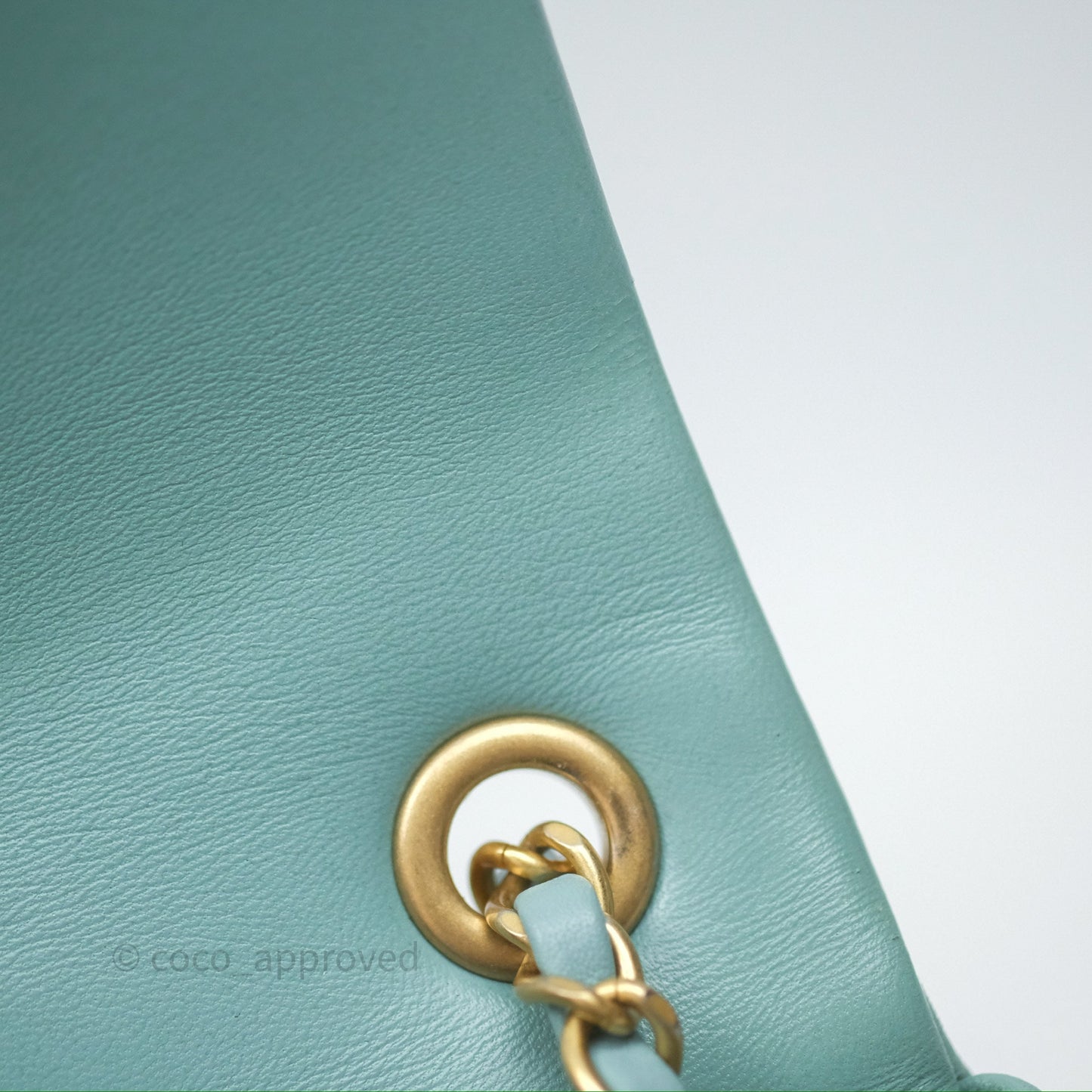 Chanel Quilted Small Circular Handle Bag Mint Green Aged Gold Hardware
