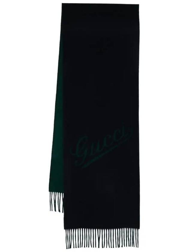 Luxury Gucci Trending 2025 Script Cashmere Scarf Navy Dark Green