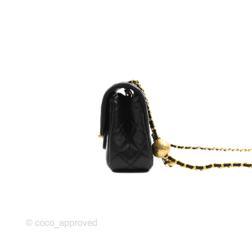 Chanel Mini Rectangular Pearl Crush Quilted Black Lambskin Gold Hardware