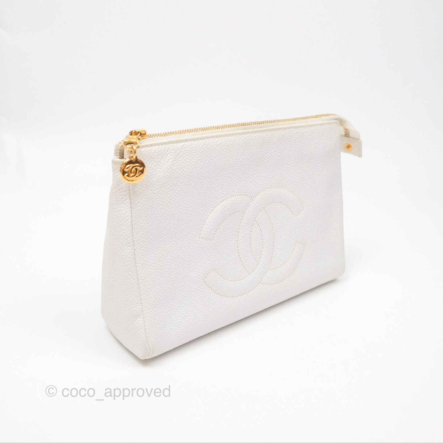Chanel Vintage CC Clutch White Caviar Gold Hardware