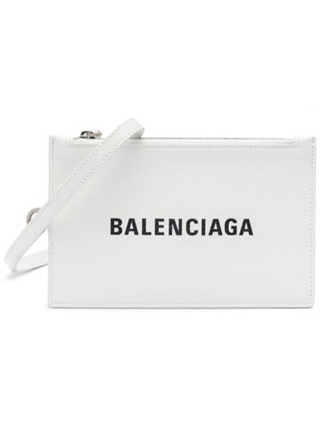 Luxury Balenciaga Cash Logo Strap Double Pouch Strap Card Wallet White