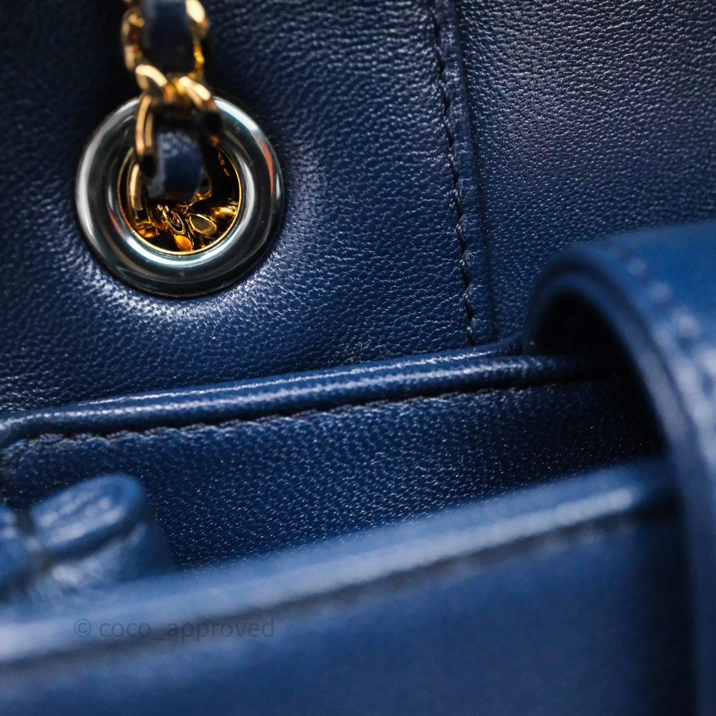 Chanel Mademoiselle Vintage Flap Bag Navy Sheepskin Gold Hardware