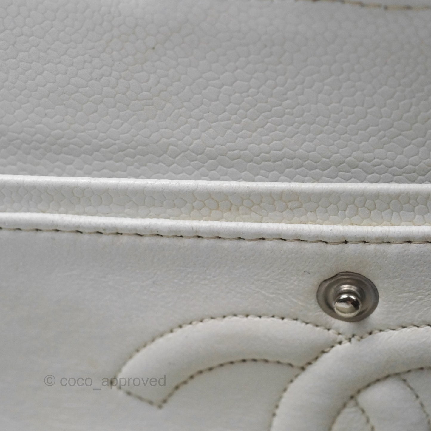 Chanel Classic M/L Medium Double Flap White Caviar Silver Hardware