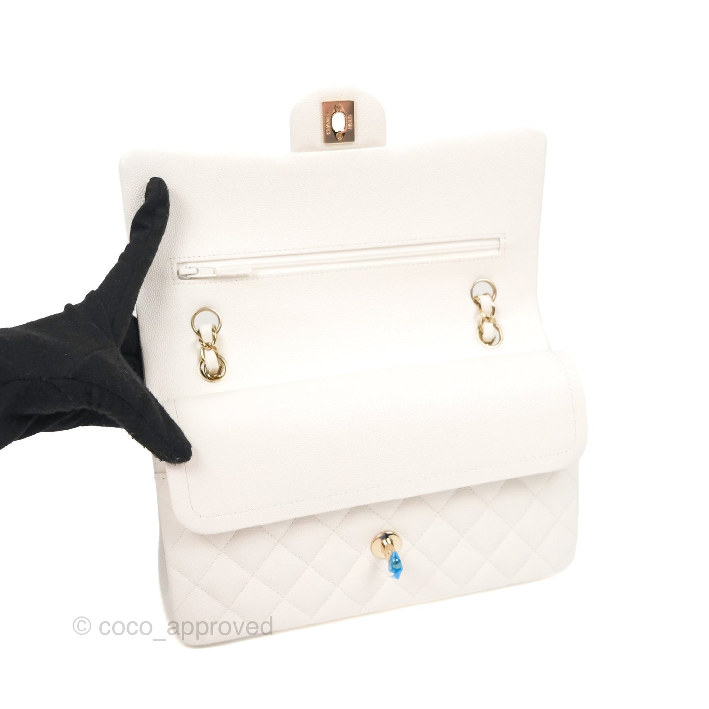 Chanel Classic M/L Medium Flap Quilted White Caviar Gold Hardware