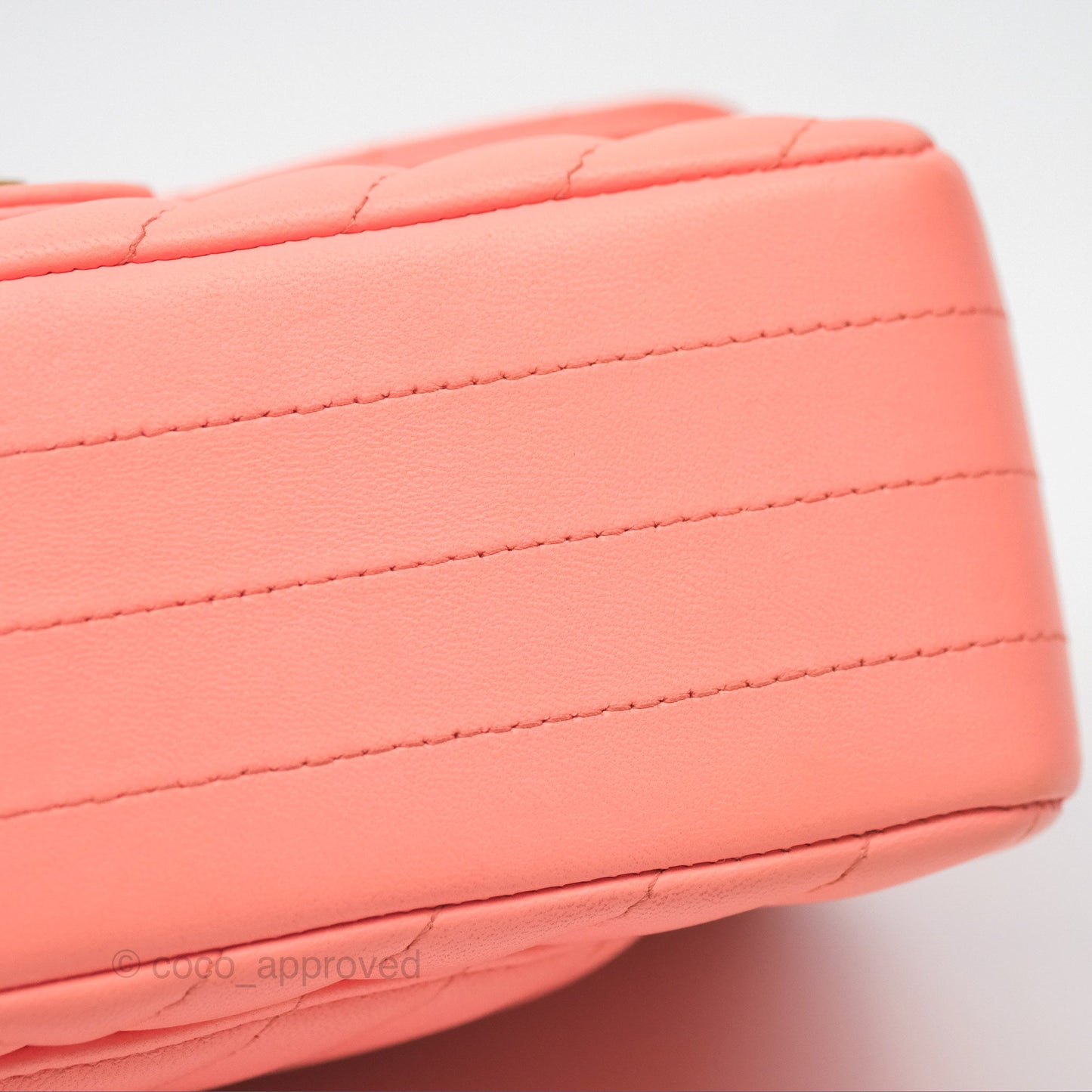 Chanel Chevron Mini Rectangular Flap Peach Pink Lambskin Aged Gold Hardware