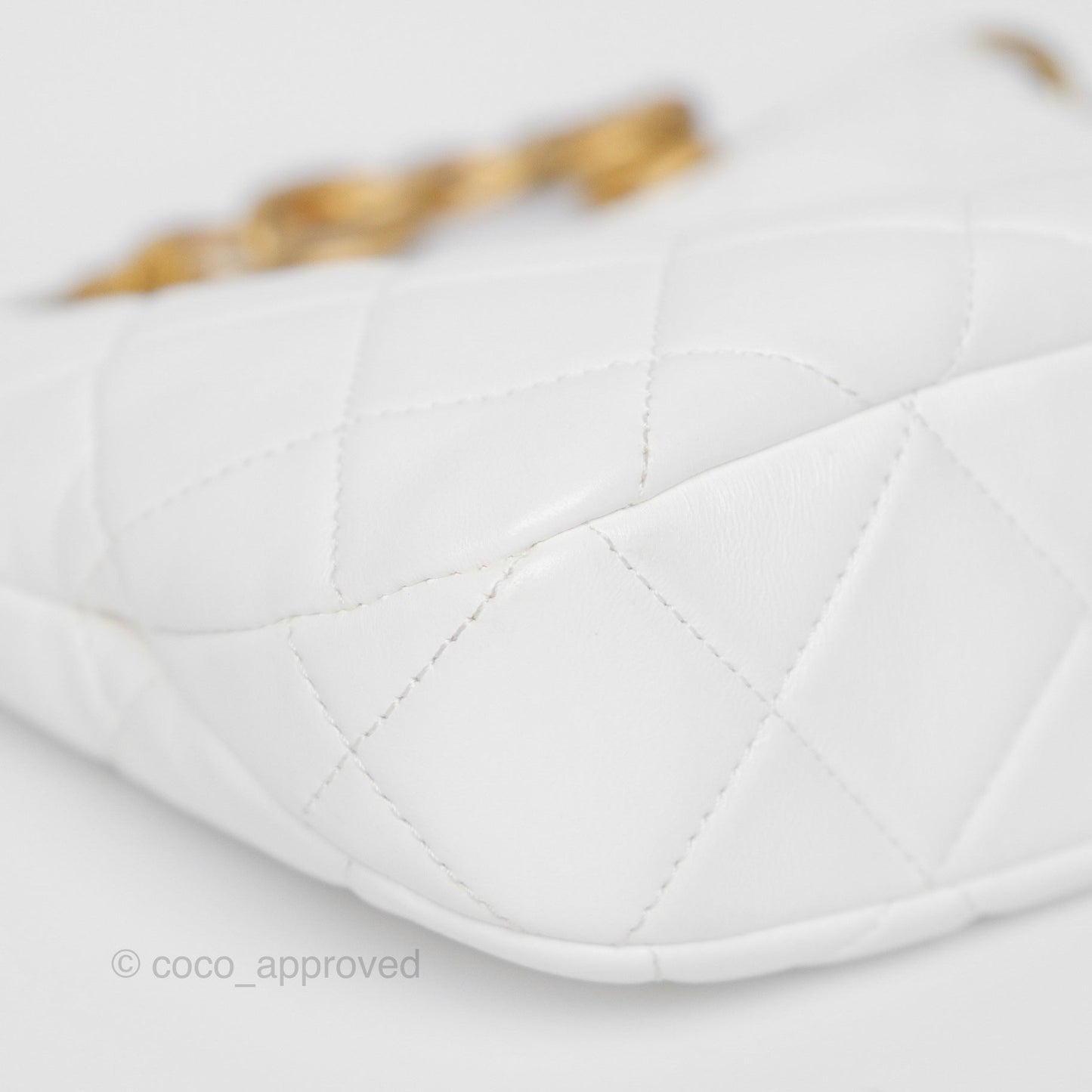 Chanel Chain Hobo Bag Quilted White Lambskin Aged Gold Hardware 23A