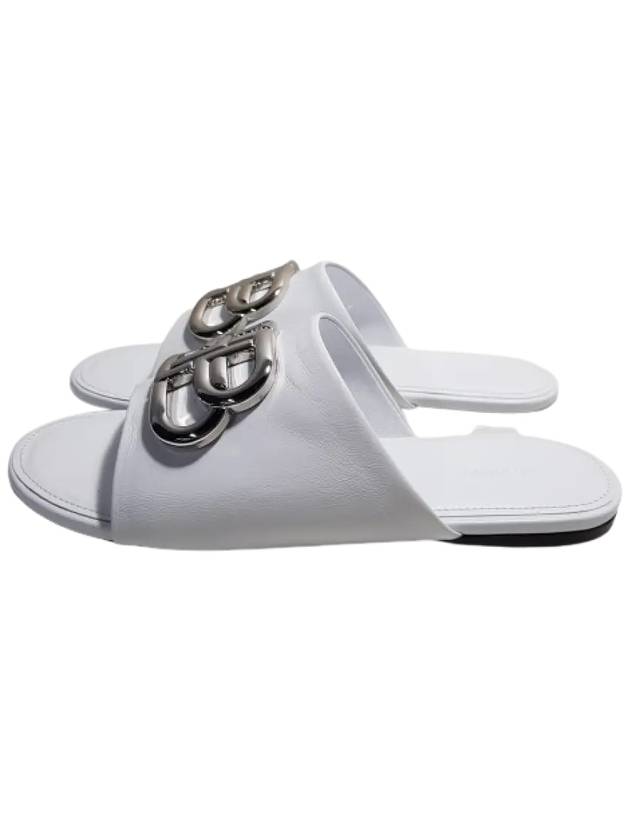 Luxury Balenciaga Silver BB Logo Slippers White