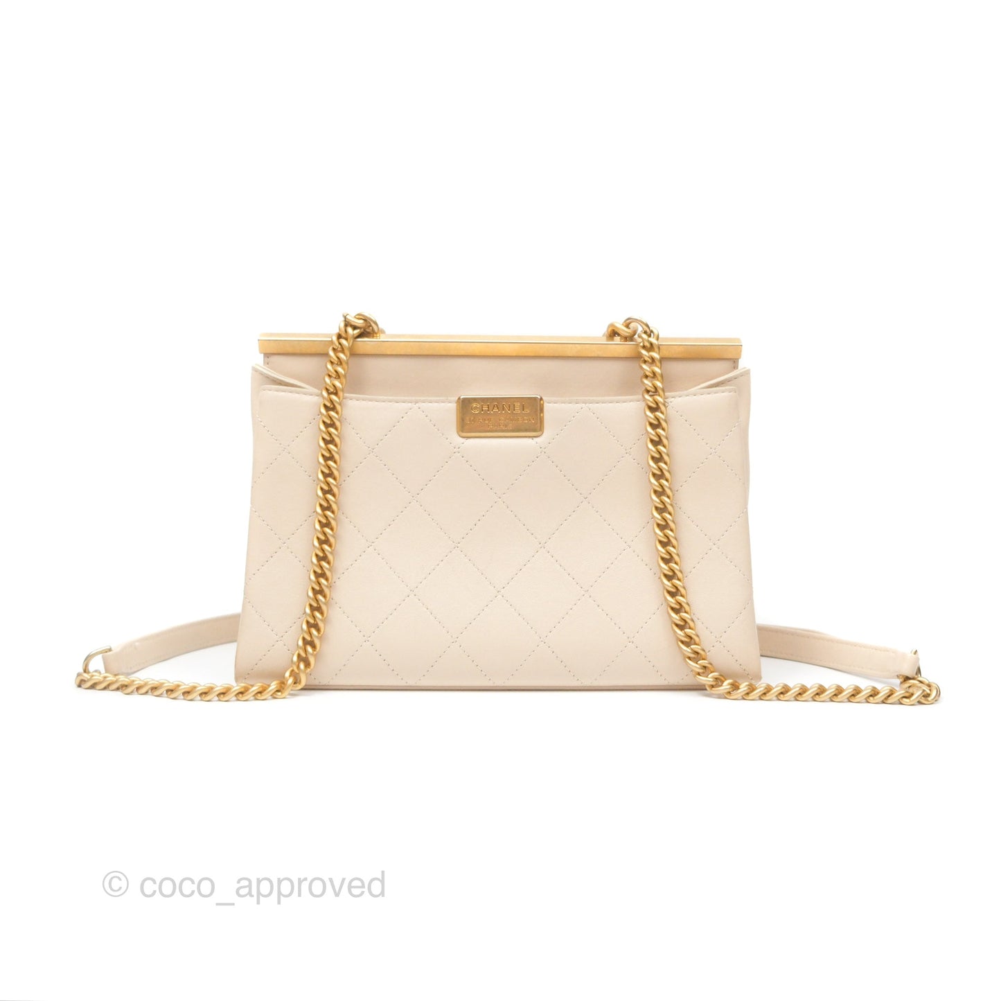 Chanel Small Quilted Coco Luxe Flap Bag Light Beige Calfskin Aged Gold Hardware
