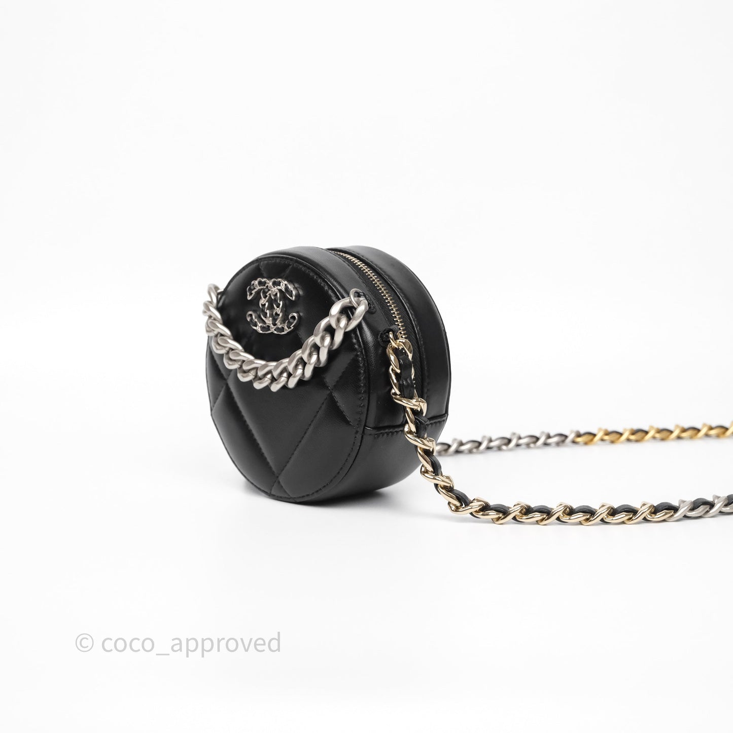 Chanel 19 Round Clutch With Chain Black Mixed Hardware