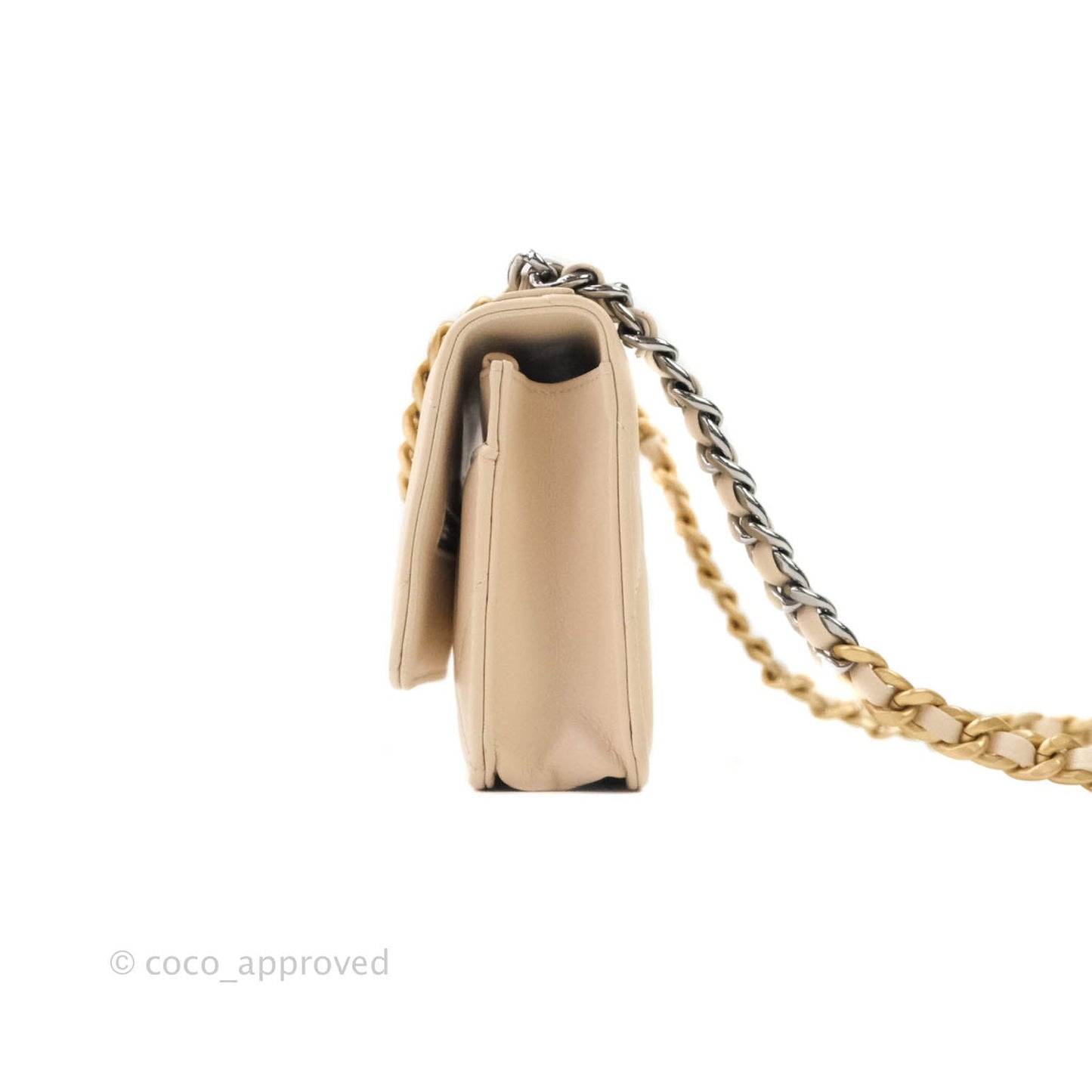 Chanel 19 Quilted Wallet on Chain WOC Beige Goatskin Mixed Hardware