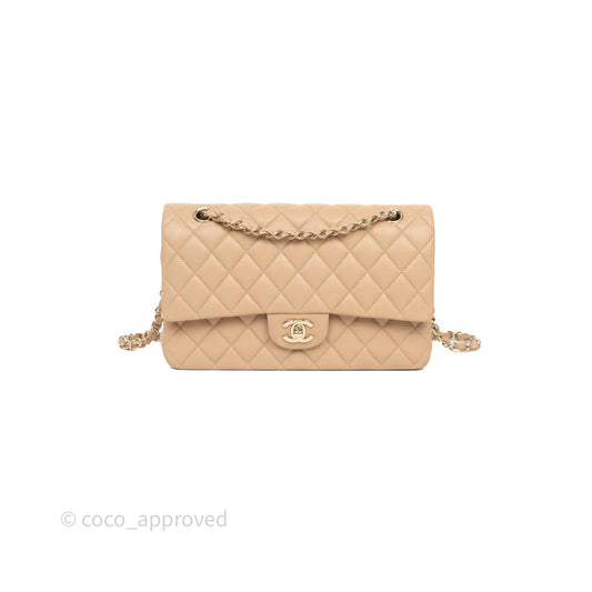 Chanel Classic M/L Medium Flap Quilted Dark Beige Caviar Gold Hardware