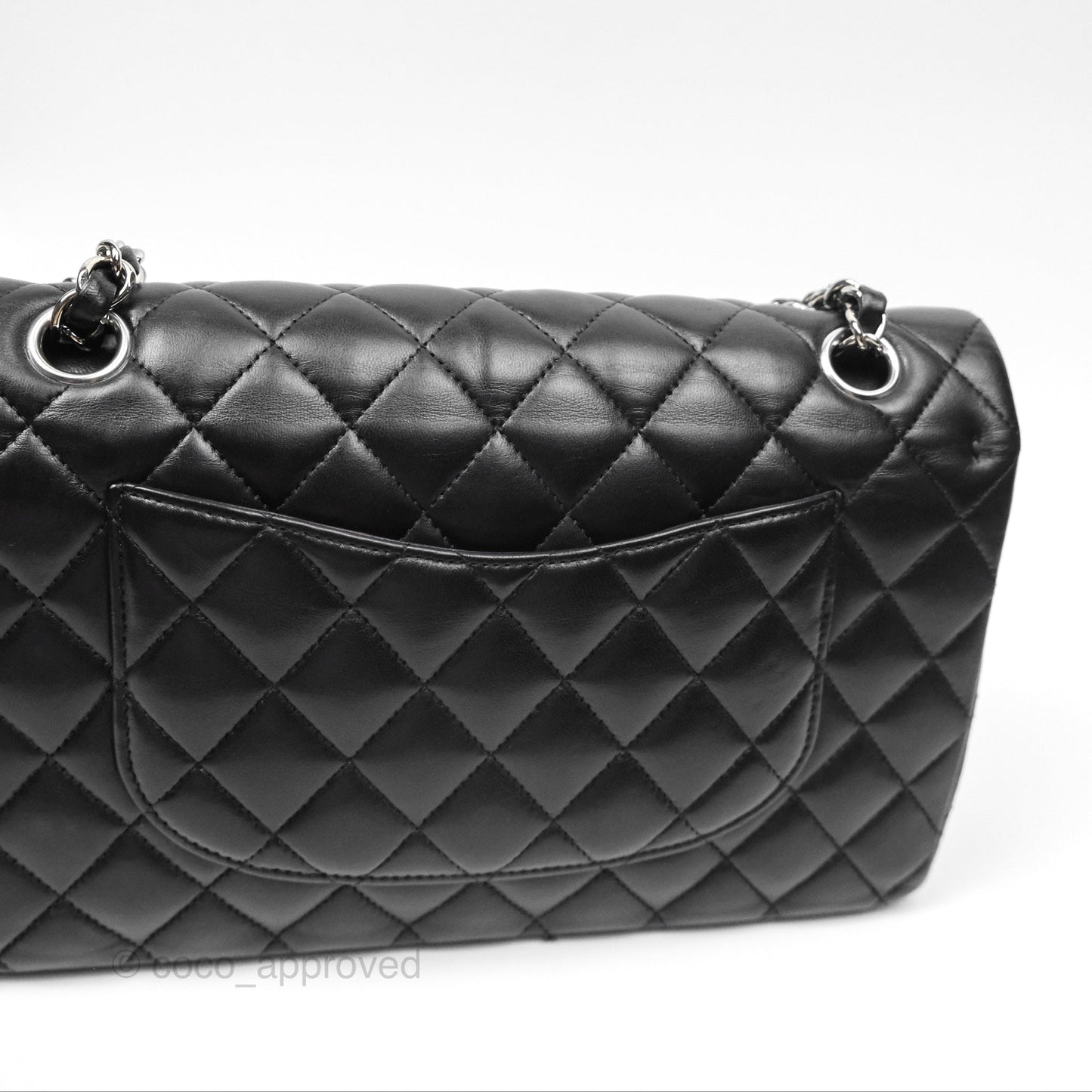 Chanel Classic M/L Medium Flap Quilted Black Lambskin Silver Hardware
