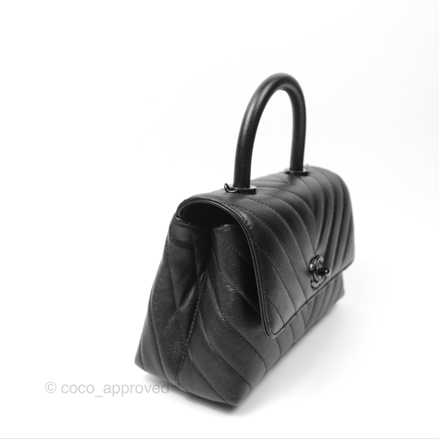 Chanel Small Coco Handle Chevron So Black Caviar