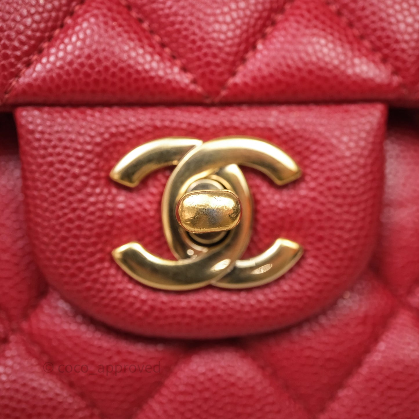 Chanel Classic M/L Medium Flap Quilted Red Caviar Gold Hardware