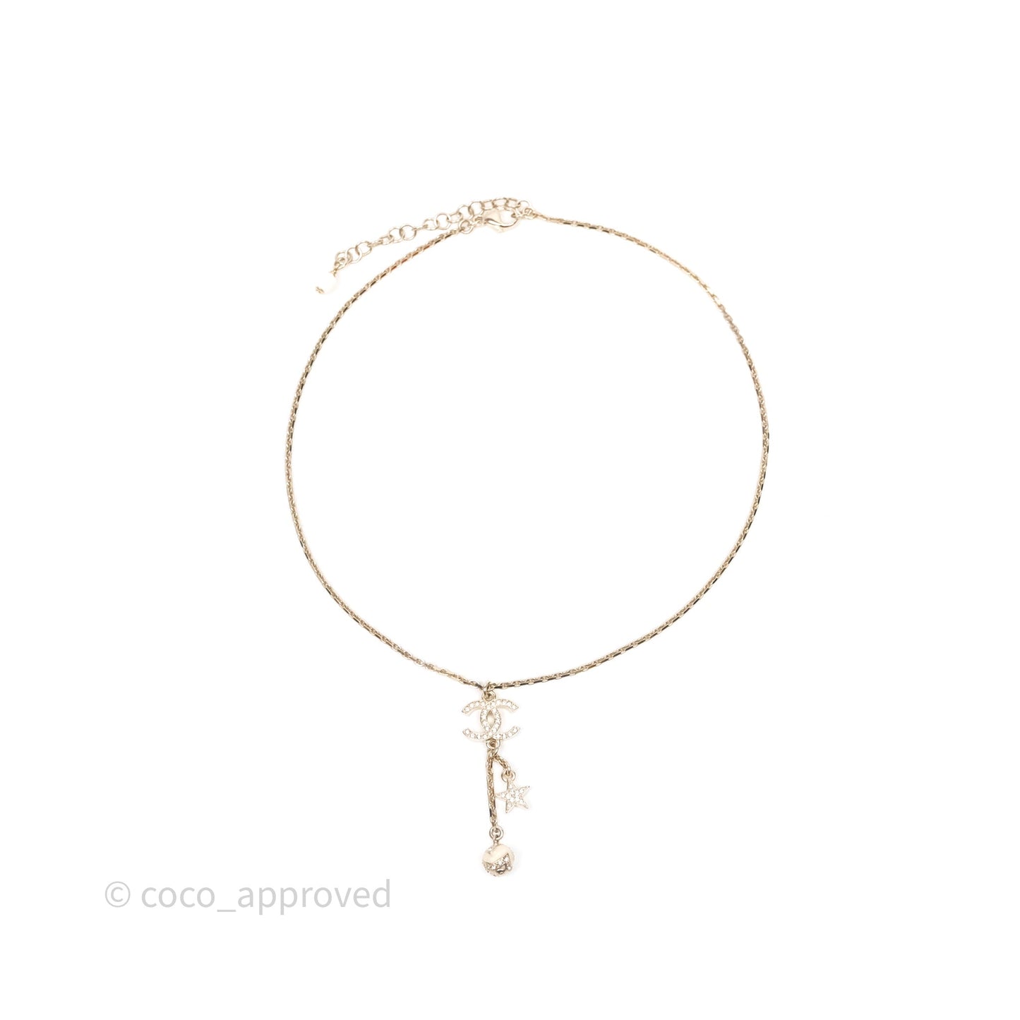 Chanel Crystal CC Necklace Gold Tone 23K