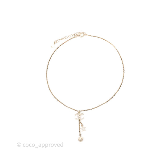 Chanel Crystal CC Necklace Gold Tone 23K