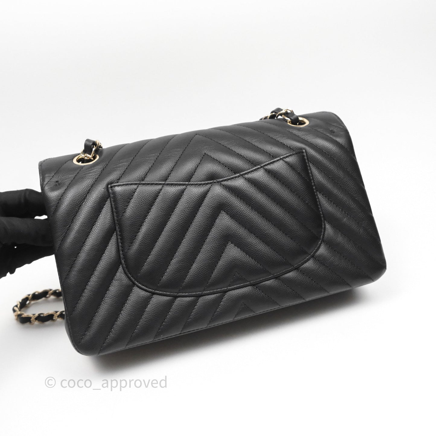 Chanel Classic M/L Medium Flap Chevron Black Caviar Gold Hardware