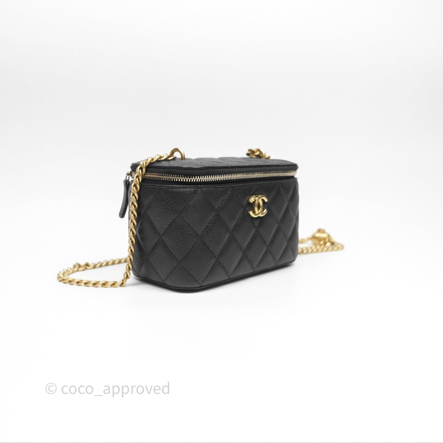 Chanel Vanity with Heart Adjustable Chain Black Caviar Aged Gold Hardware