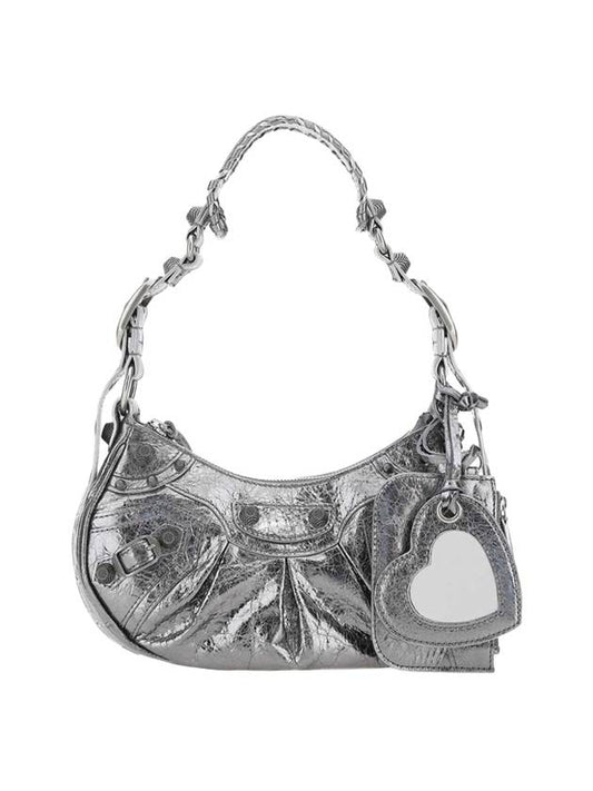 Luxury Balenciaga Metallic Le Cagol XS Lambskin Shoulder Bag Dark Silver