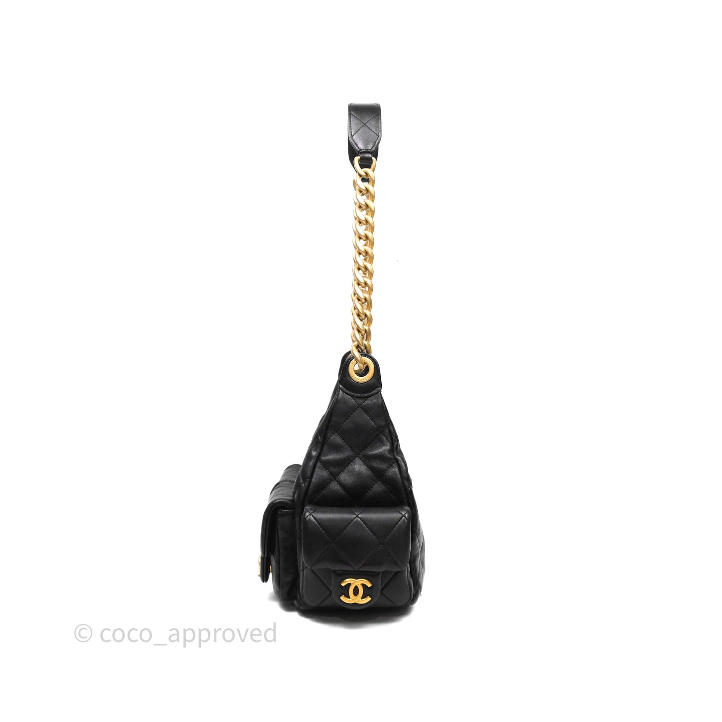 Chanel Small Quilted Trendy Double Pocket Hobo Black Lambskin Gold Hardware