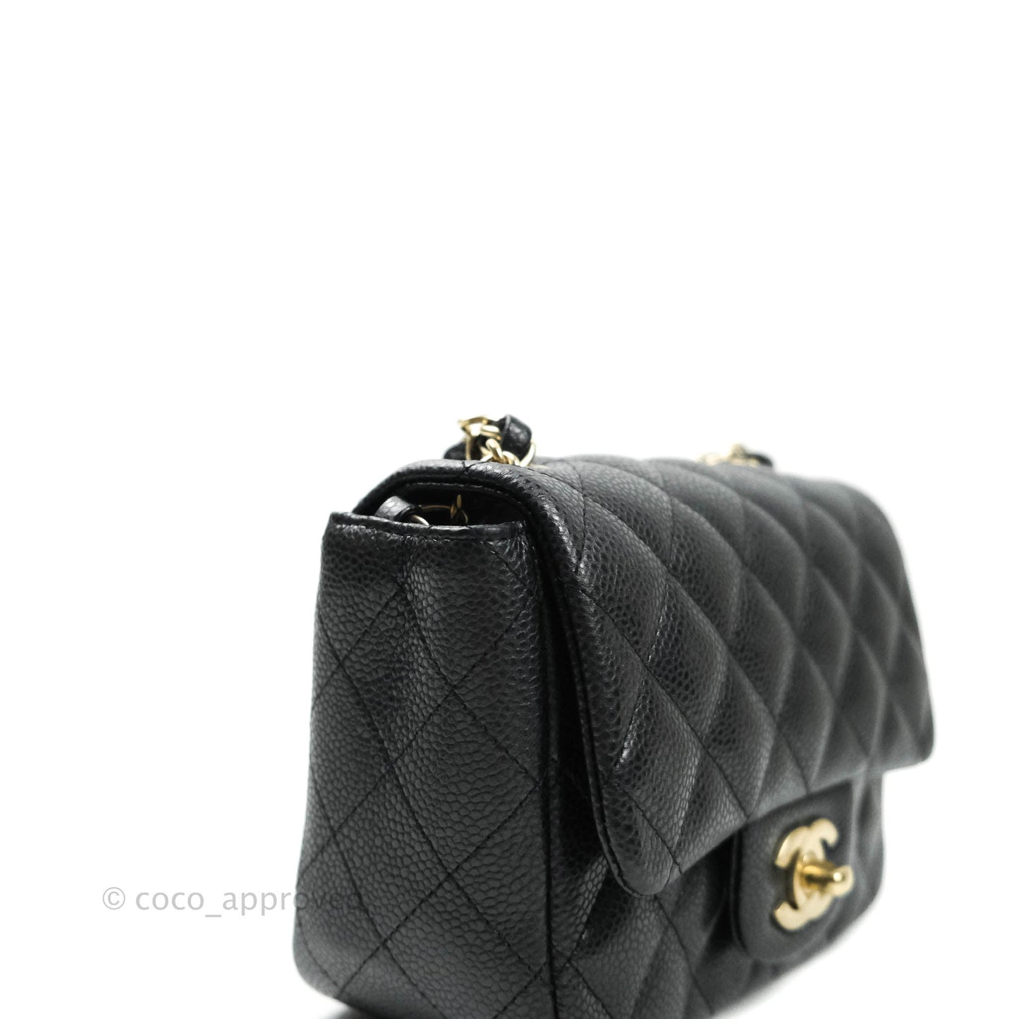 Chanel Mini Square Charcoal Black Caviar Matte Gold Hardware