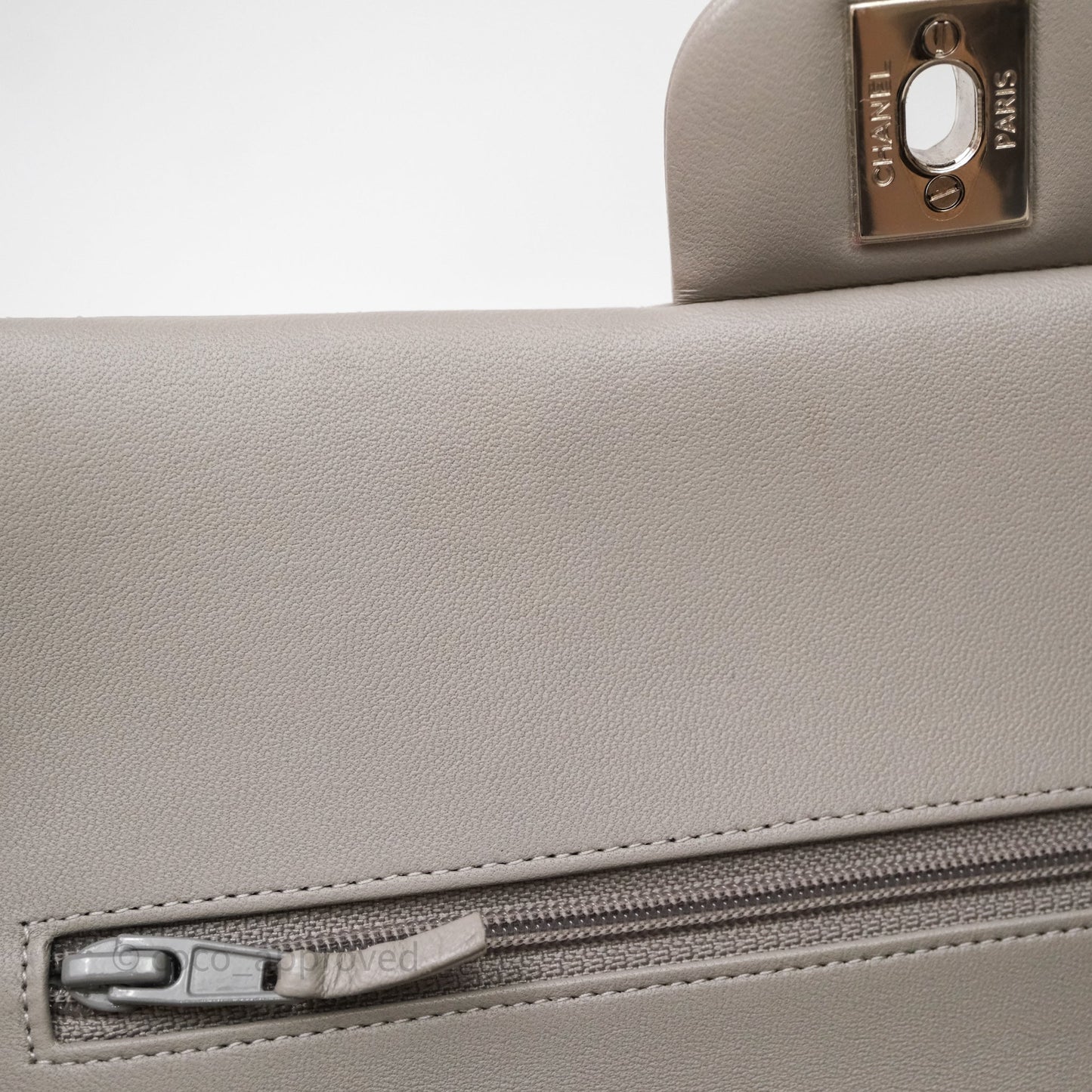 Chanel Classic M/L Medium Flap Quilted Grey Lambskin Silver Hardware