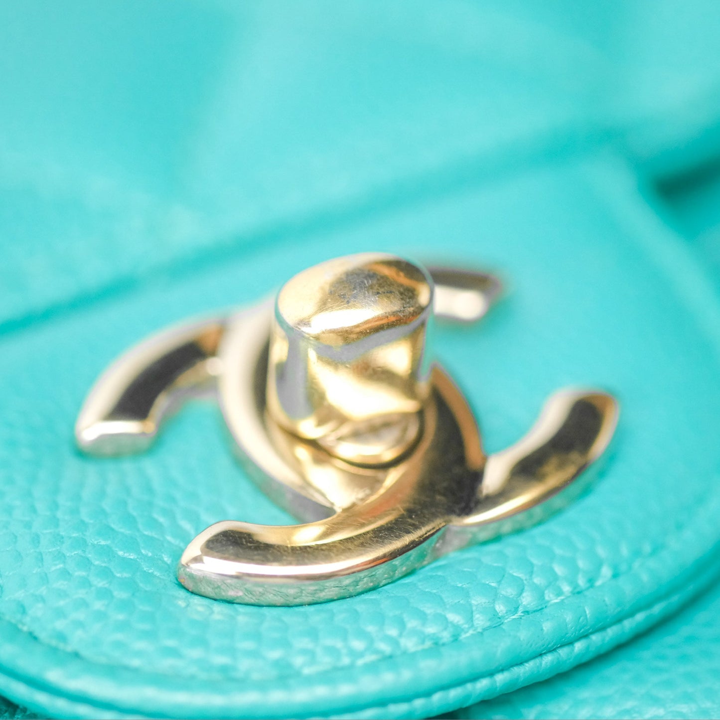 Chanel Mini Rectangular Flap Quilted Turquoise Caviar Gold Hardware