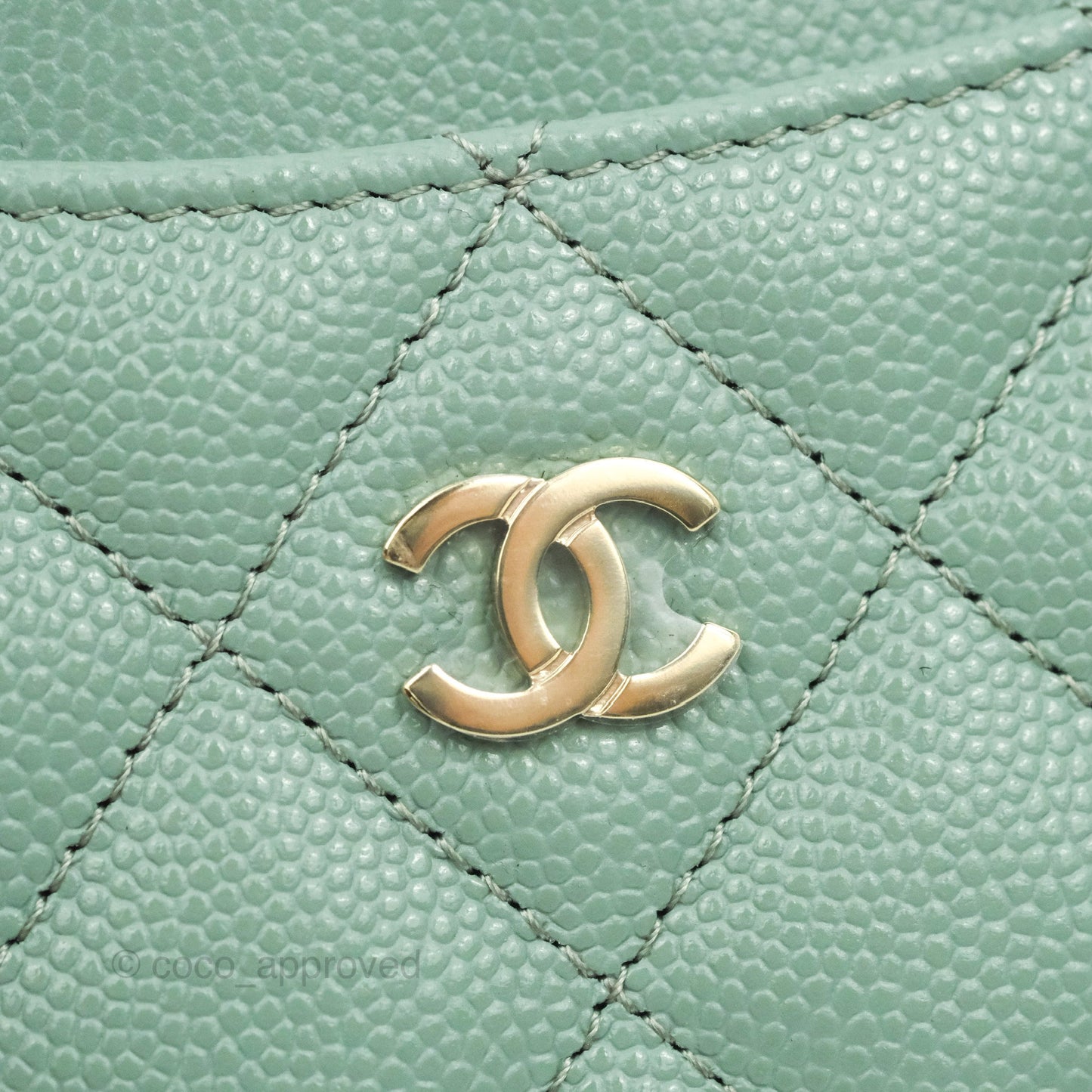 Chanel Classic Flat Card Holder Blue Tiffany Green Caviar Gold Hardware
