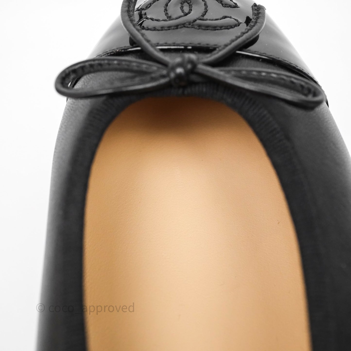 Chanel Calfskin Black Patent Cap-Toe Ballet Flats Size 37