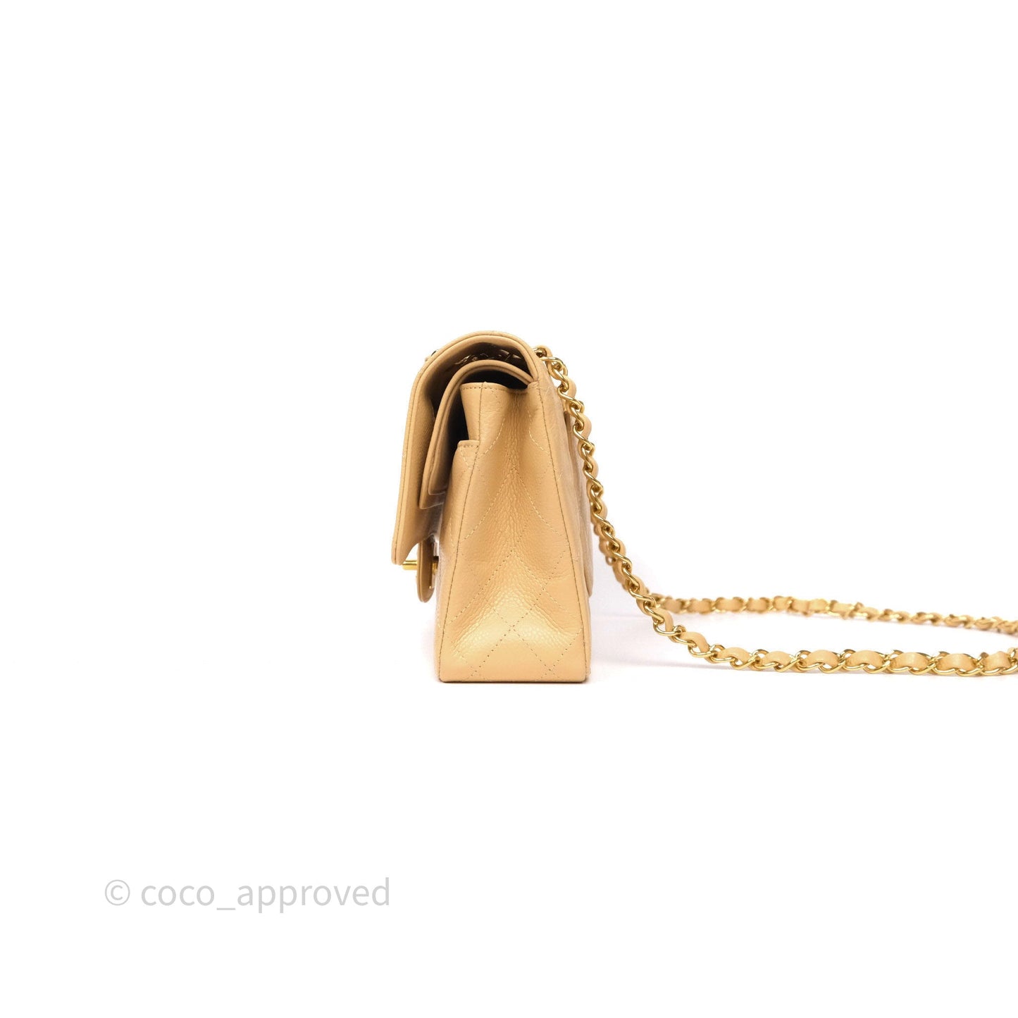 Chanel M/L Medium Classic Flap Quilted Beige Caviar Gold Hardware