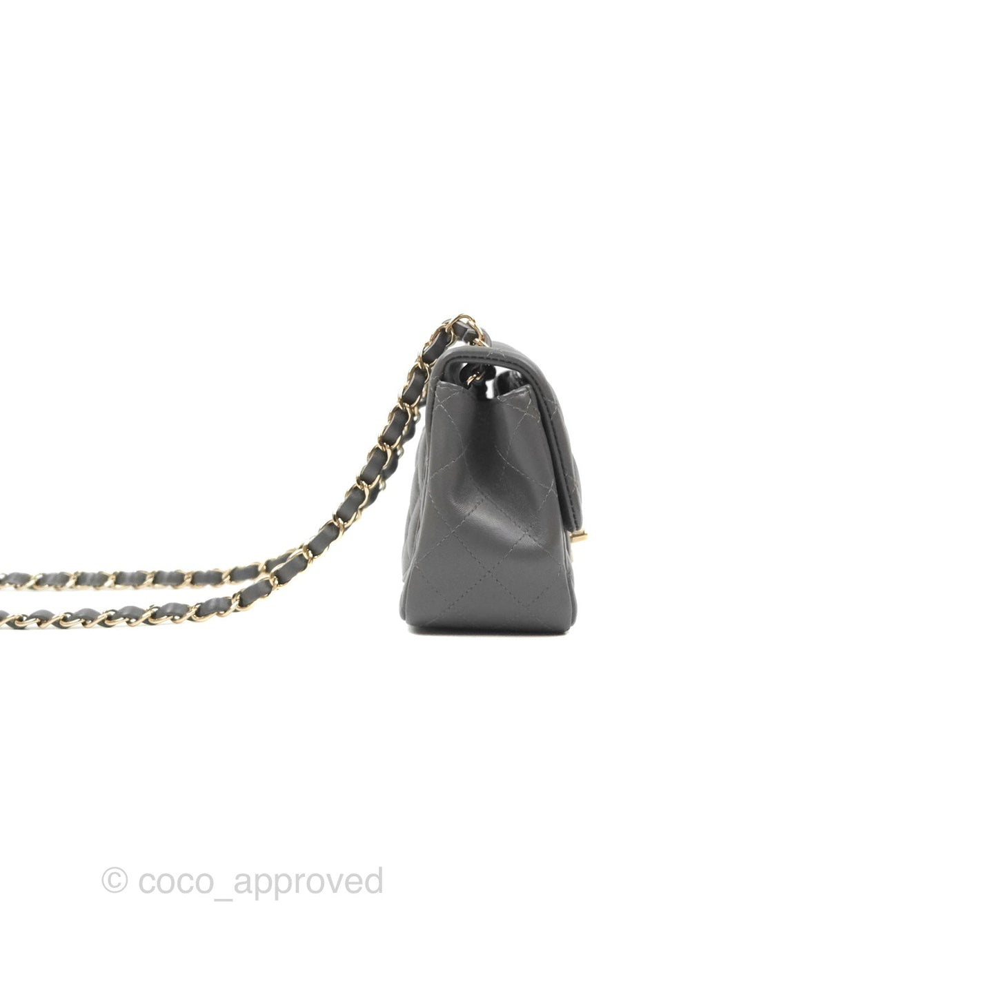 Chanel Quilted Mini Square Flap Grey Lambskin Gold Hardware