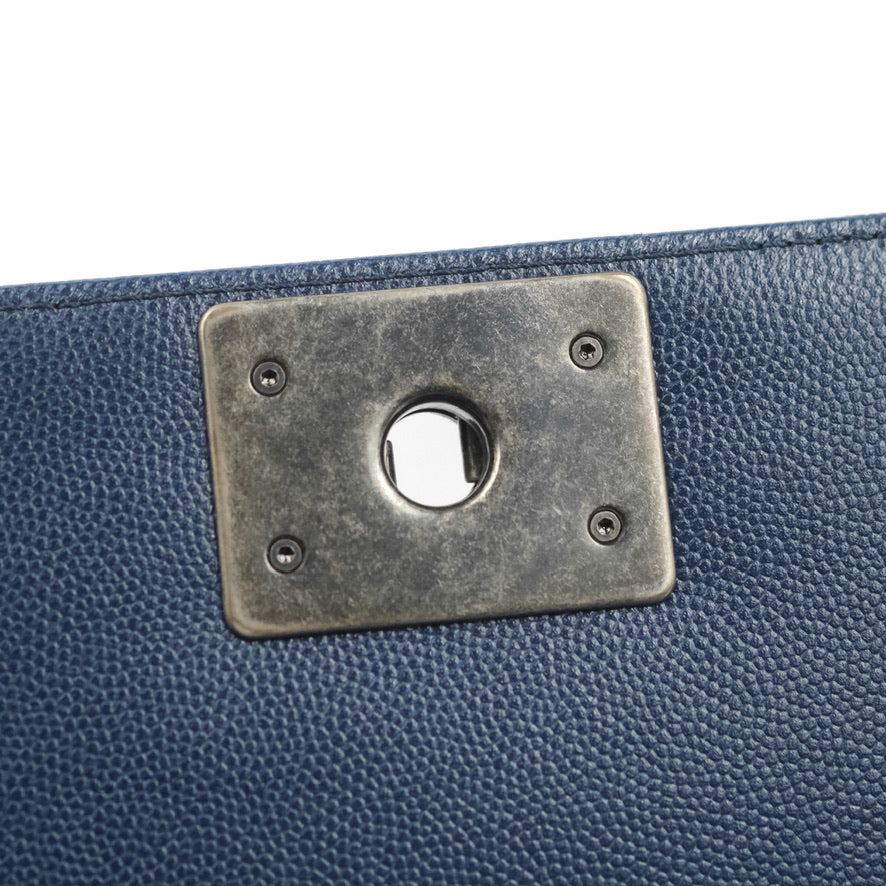 Chanel Medium Chevron Boy Navy Caviar Ruthenium Hardware