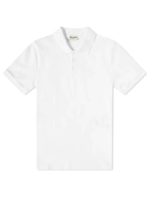 Luxury Saint Laurent Men's Monogram Cotton Short Sleeve Polo Shirt White
