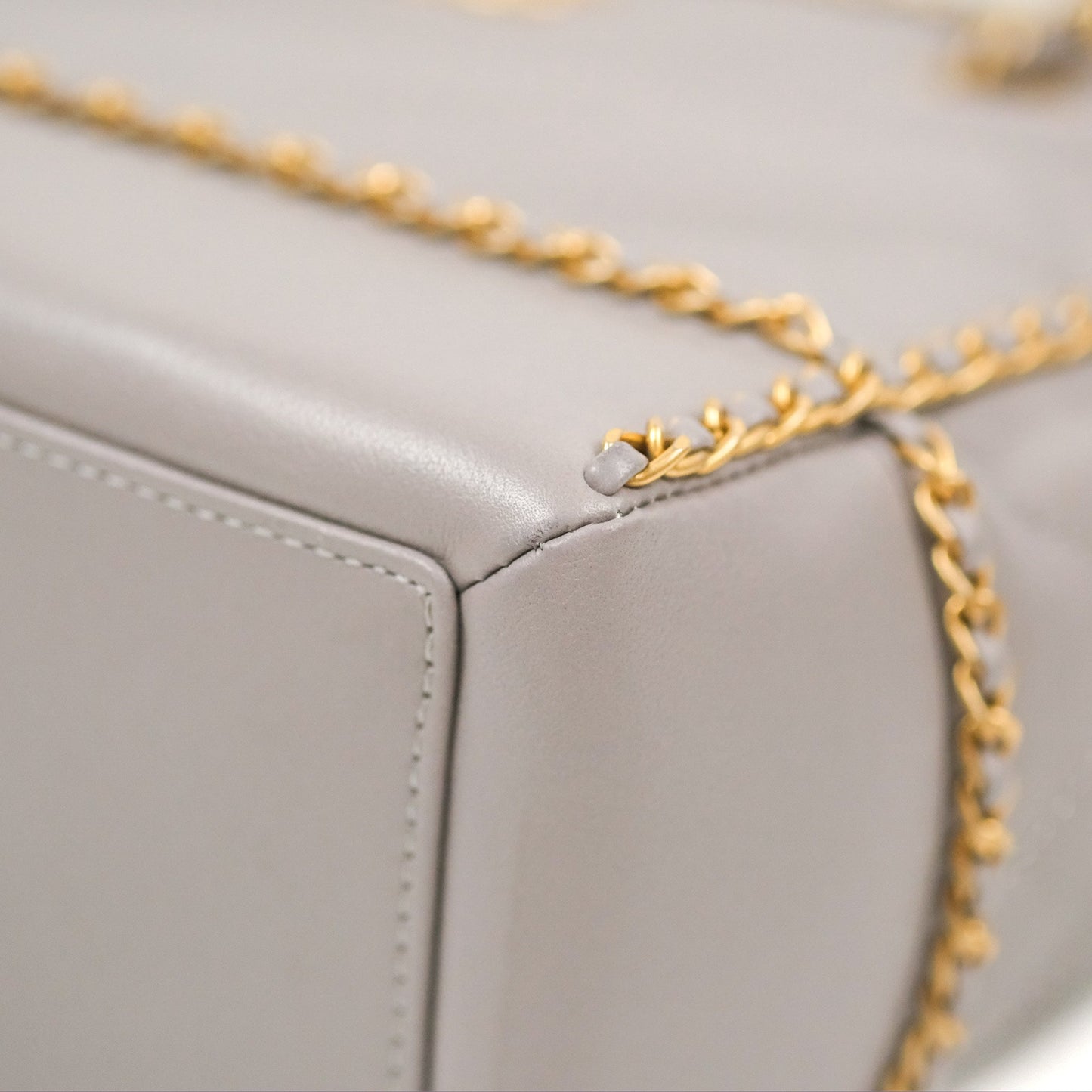 Chanel Small Chain Around Shopping Tote Grey Calfskin Aged Gold Hardware